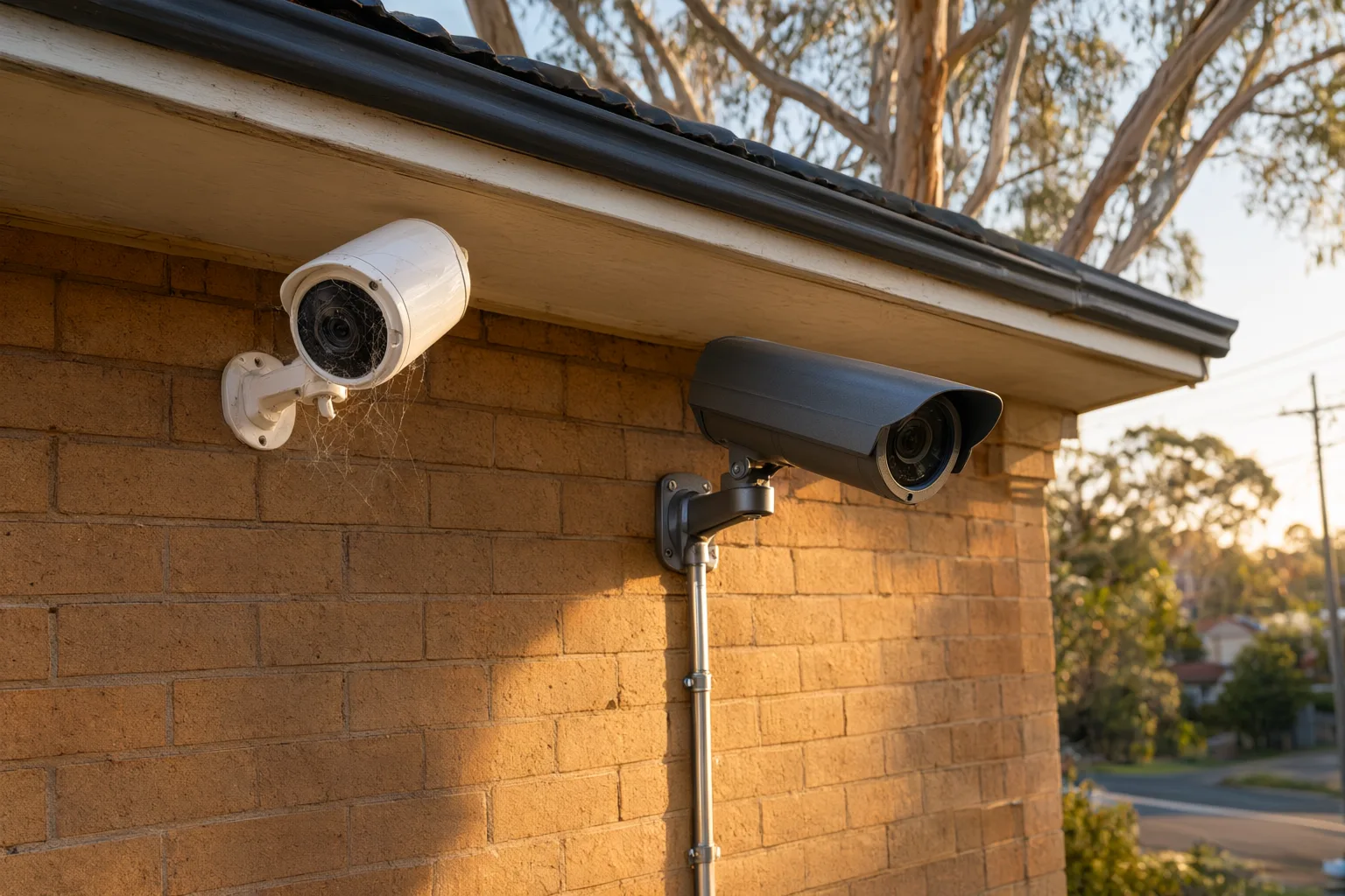 DIY CCTV installation mistakes shown beside a professionally mounted security camera on an Australian brick home