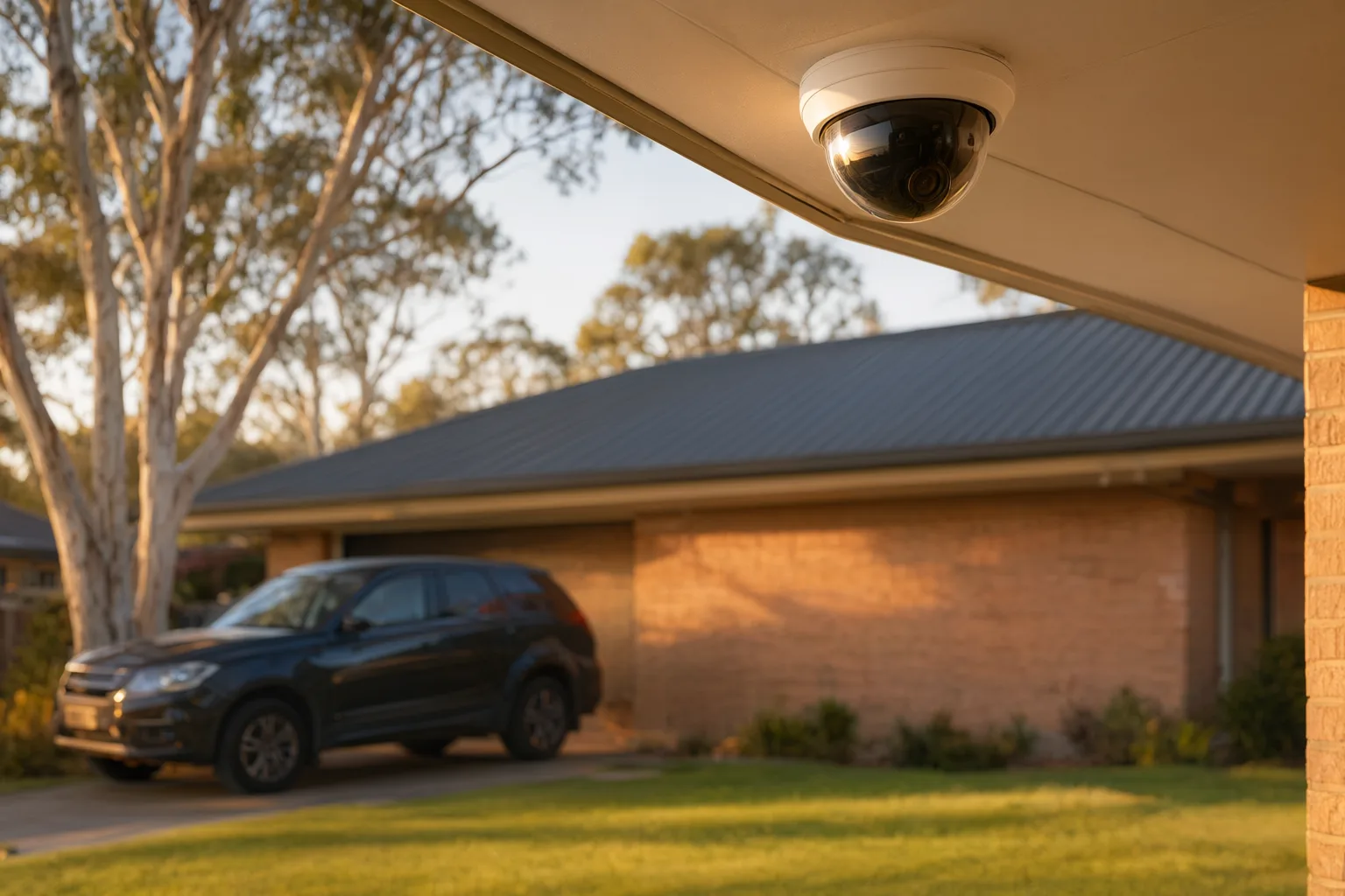 Professionally installed CCTV camera on an Australian brick home, helping lower home insurance premiums