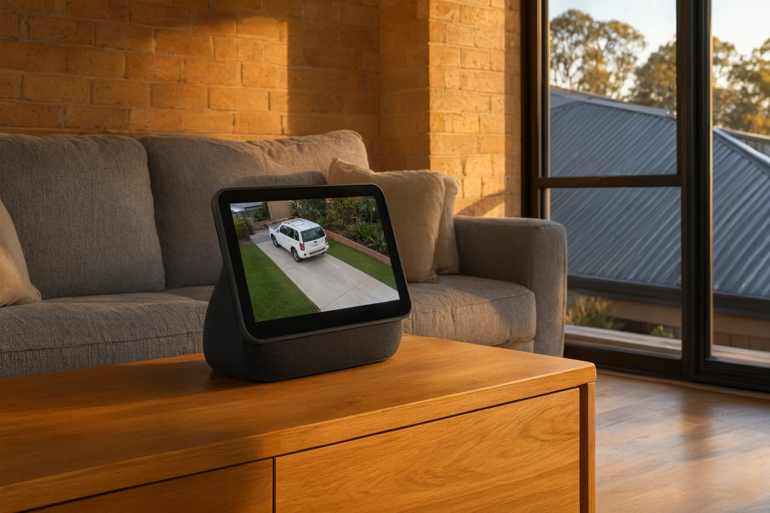 CCTV smart home integration displaying live camera feed on Google Nest Hub in Australian home