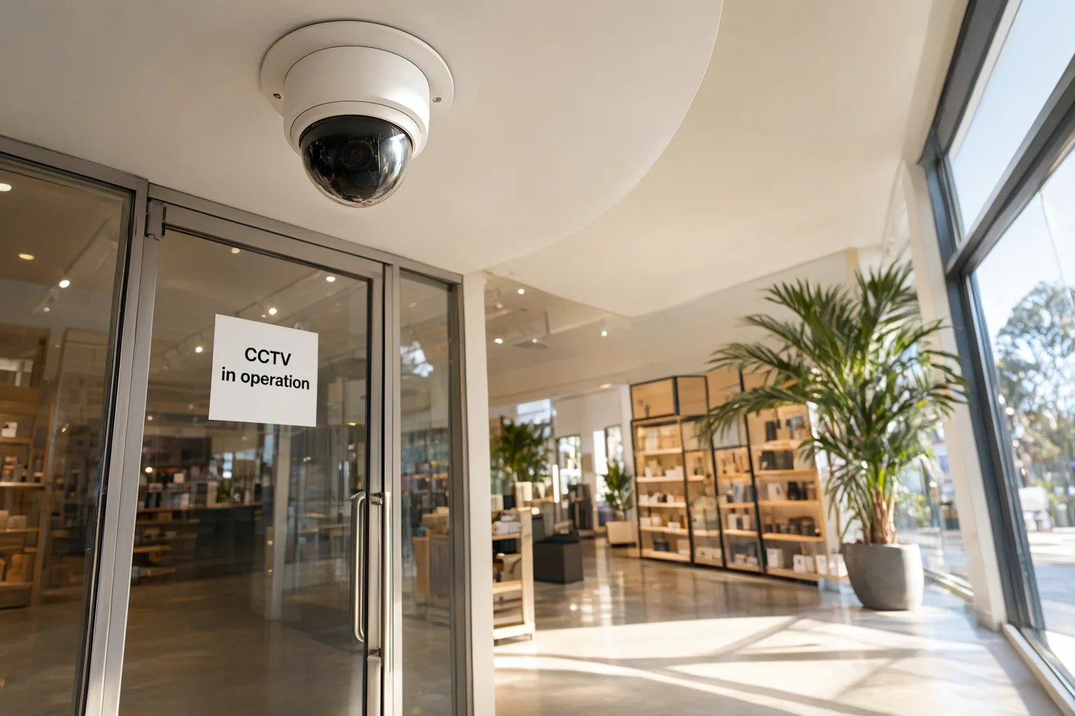 CCTV camera and privacy notice signage in Australian retail store complying with Australian Privacy Principles