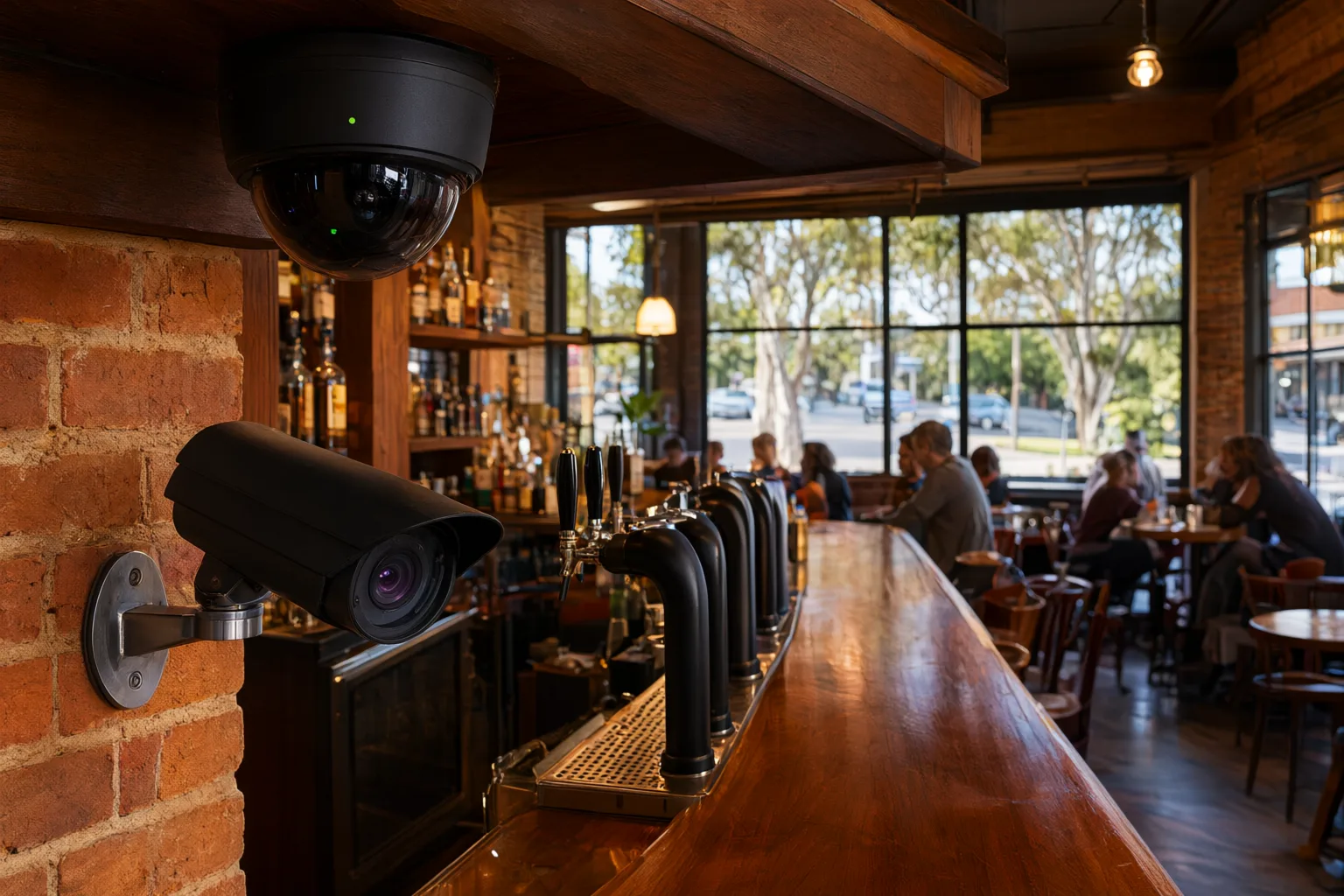 Professional CCTV cameras installed in an Australian licensed premises, showing compliance with state regulations