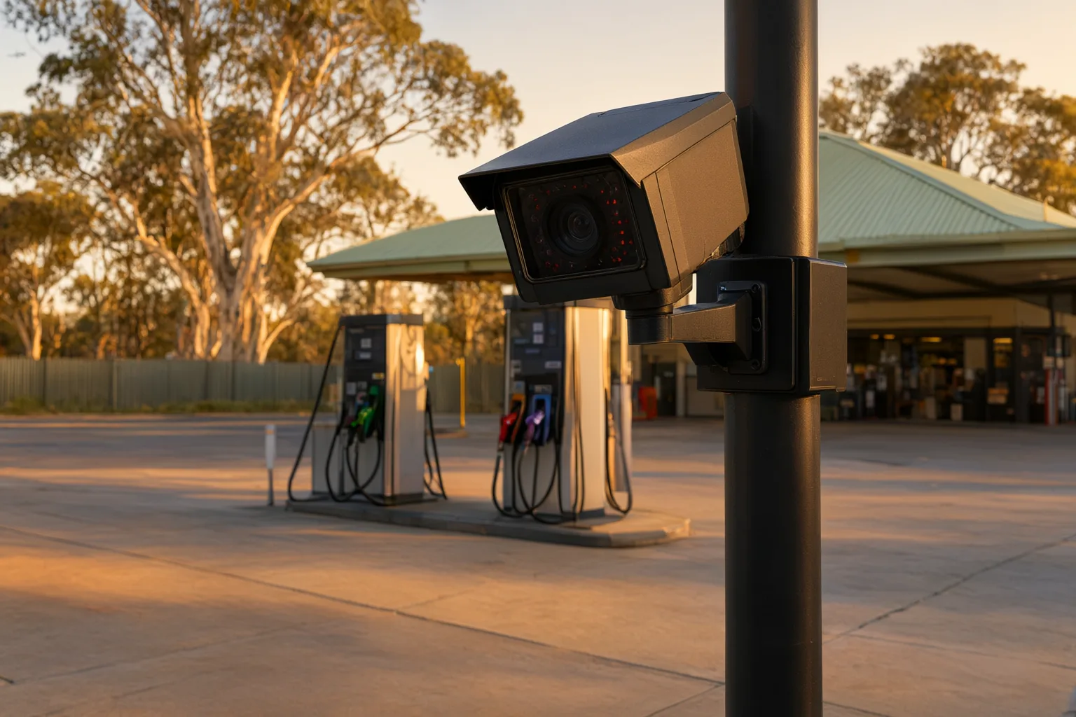 ANPR camera installed at Australian service station entrance for drive-off prevention and fuel theft protection