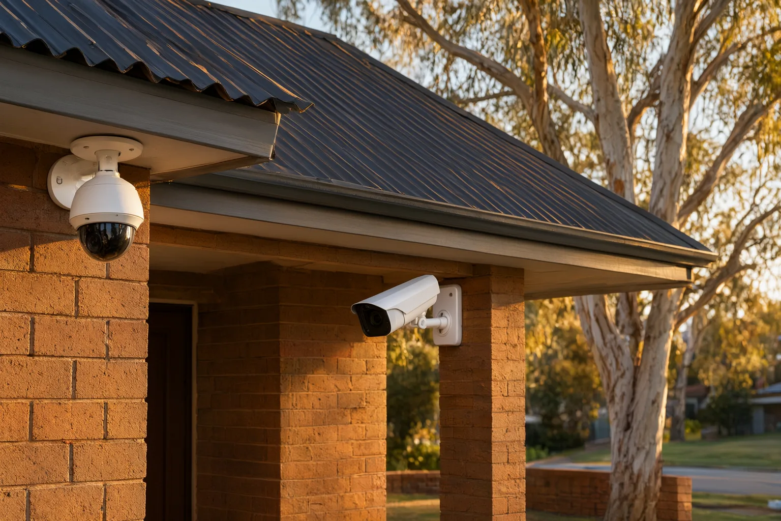 Eaves mounting vs wall mounting CCTV cameras on an Australian brick veneer home with Colorbond roof