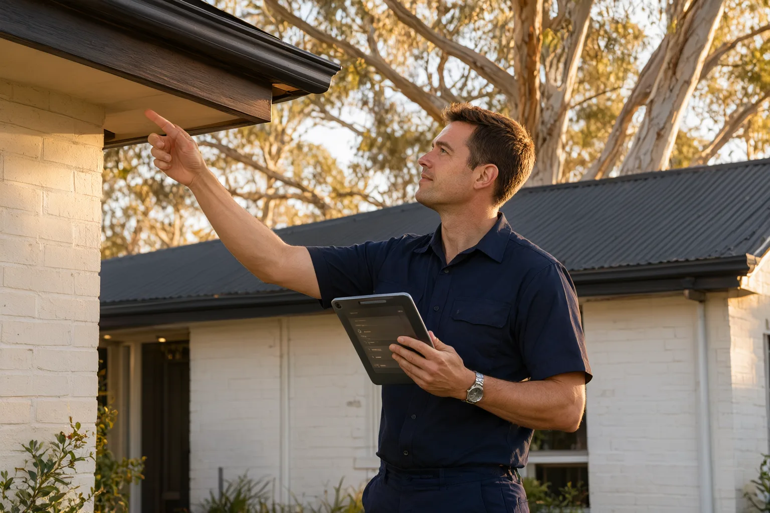 Licensed installer comparing CCTV quotes with homeowner at Australian suburban property