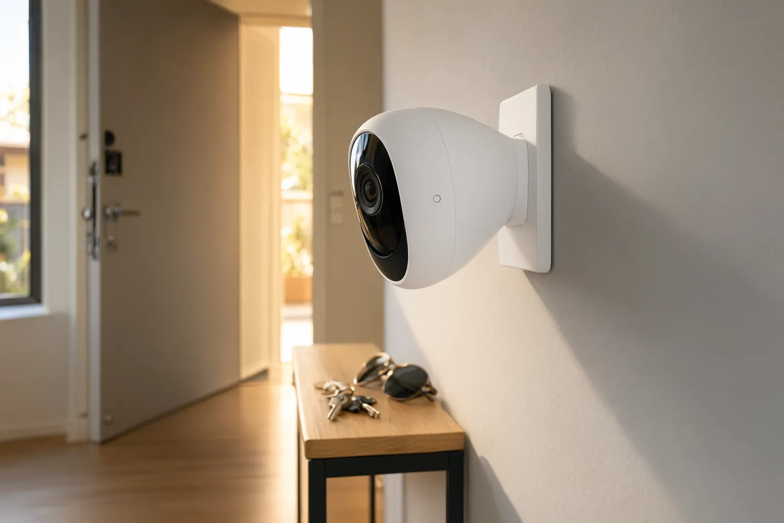 Wireless security camera installed without drilling inside an NSW rental apartment, showing a renter-friendly CCTV option that's legally allowed without landlord consent