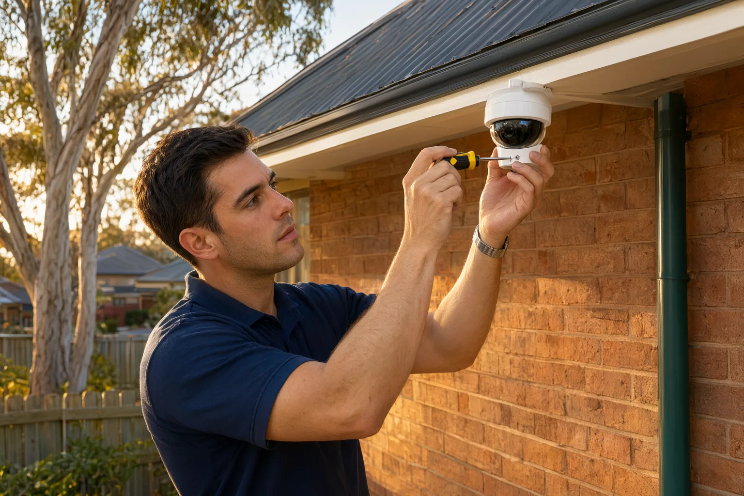 Technician inspecting a home CCTV camera as part of the true 10-year cost of owning a CCTV system in Australia