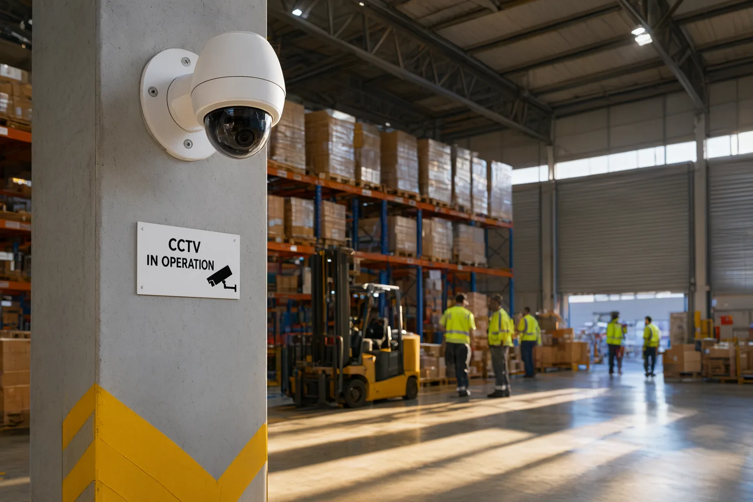 Workplace Surveillance Act compliant CCTV camera and signage installed in a NSW warehouse dispatch area